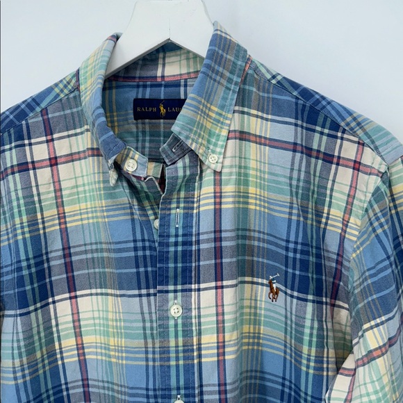 Ralph Lauren Plaid Button Down Shirt L Blue Green Cotton Classic - Picture 4 of 10